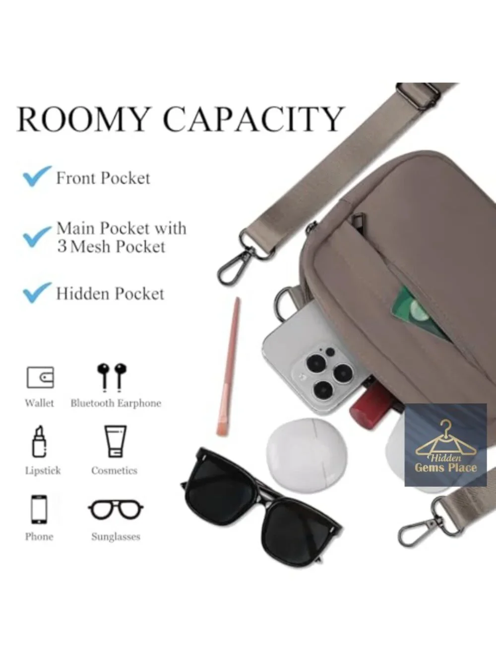 Small Crossbody Bag with Adjustable Strap, Belt Bag Fanny Pack, Water Resistant